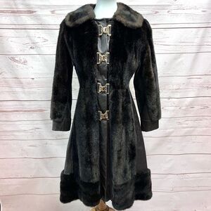 Vintage Russian Princess Leather Faux Fur Corset Penny Lane Coat